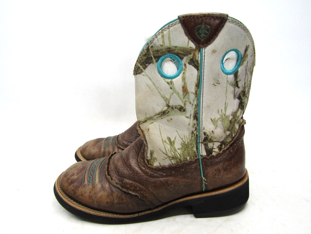 Ariat Fatbaby Womens Sz 8.5 B Camo Brown Leather Buckaroo Stockman Cowboy Boots